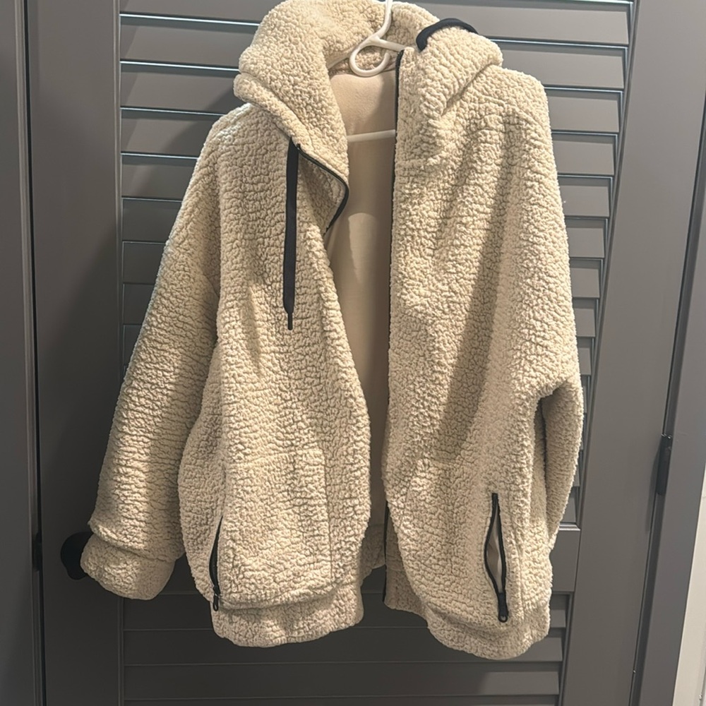Offline by Aerie Sherpa Pullover Hoodie Cream Beige XL/XXL